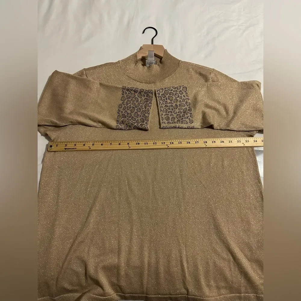 Chico’s Animal Ringtone wristsband Mock Neck Sweater SZ 4 US XXL Color Camel